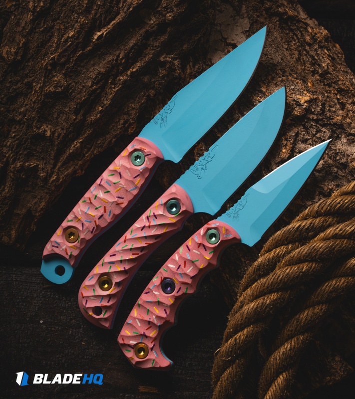 Half Face Blades Dessert Warrior Cav Jr. Backcountry Knife Pink G-10 (3.5" Blue)